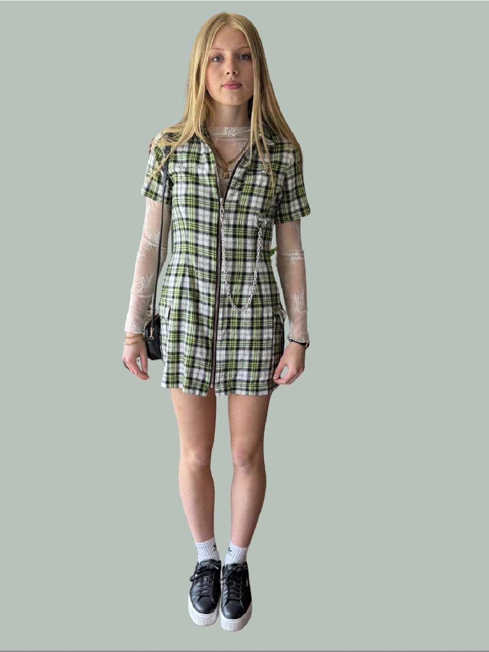 Ragged Priest Plaid Chain Mini Alternative Dress S